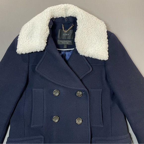 J. Crew Italian Stadium Cloth Faux Fur Collar Pea Coat; Wool Blend - Womens 2 - Picture 5 of 16